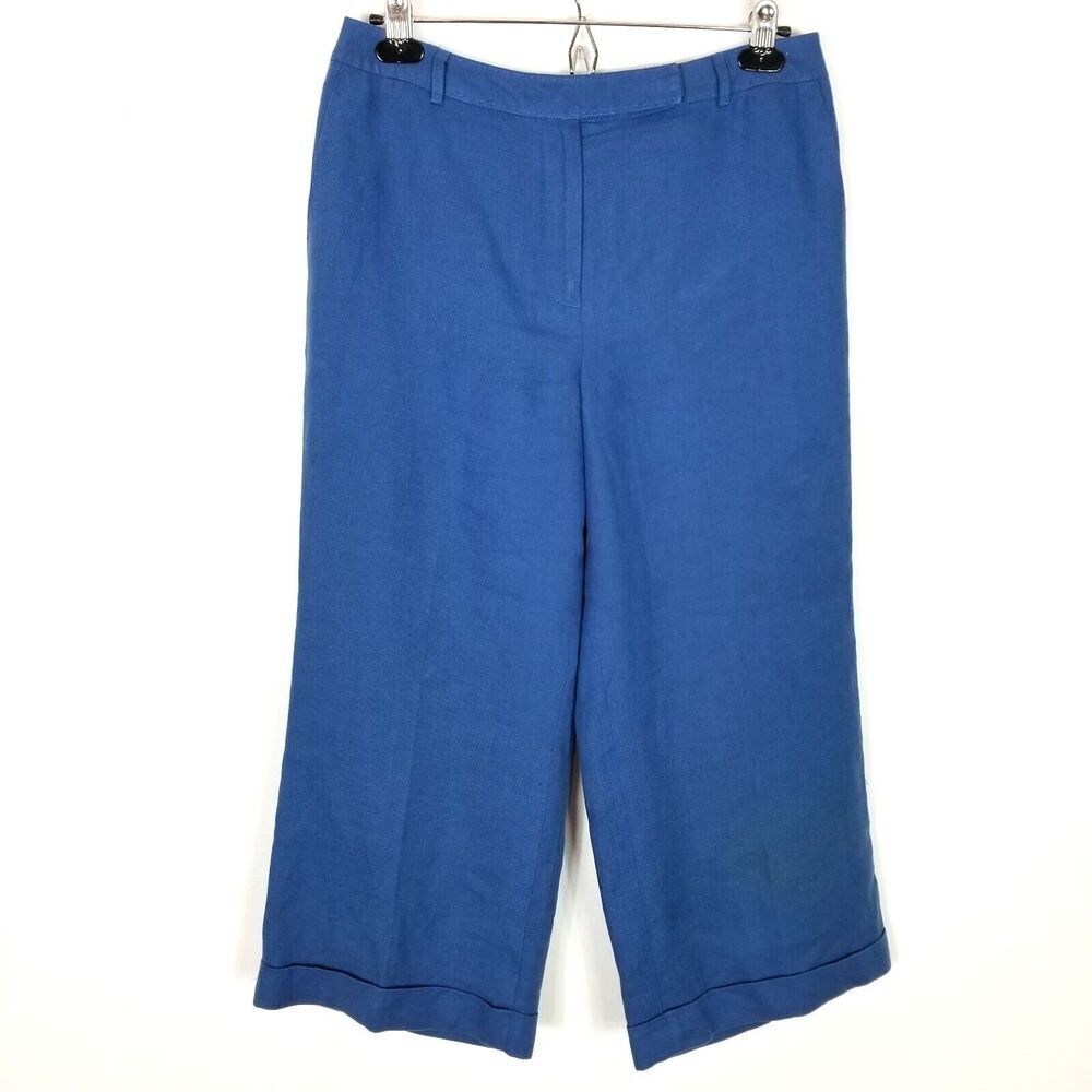 Talbots Women Linen Cropped Dress Pants Sz 10 Blue Casual Office Preppy